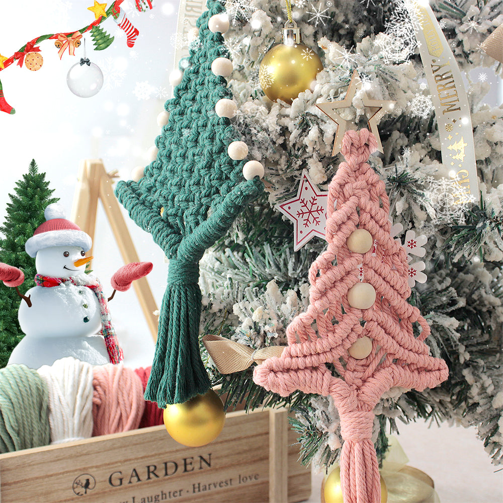 Macrame Kit Christmas Tree Combo Weaving Kit | 3 Tutorials | Xmas Ornament/Car Charm | Beginner Weaving | Handmade Gift