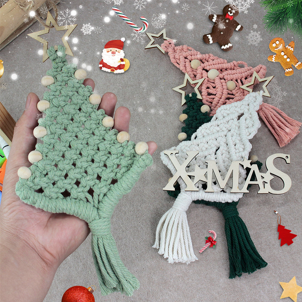 Macrame Kit Christmas Tree Combo Weaving Kit | 3 Tutorials | Xmas Ornament/Car Charm | Beginner Weaving | Handmade Gift