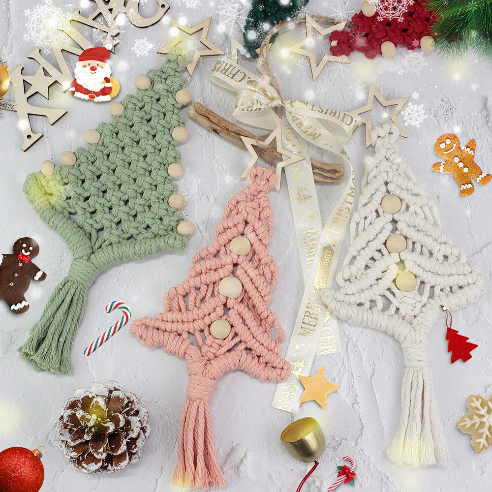 Macrame Kit Christmas Tree Combo Weaving Kit | 3 Tutorials | Xmas Ornament/Car Charm | Beginner Weaving | Handmade Gift