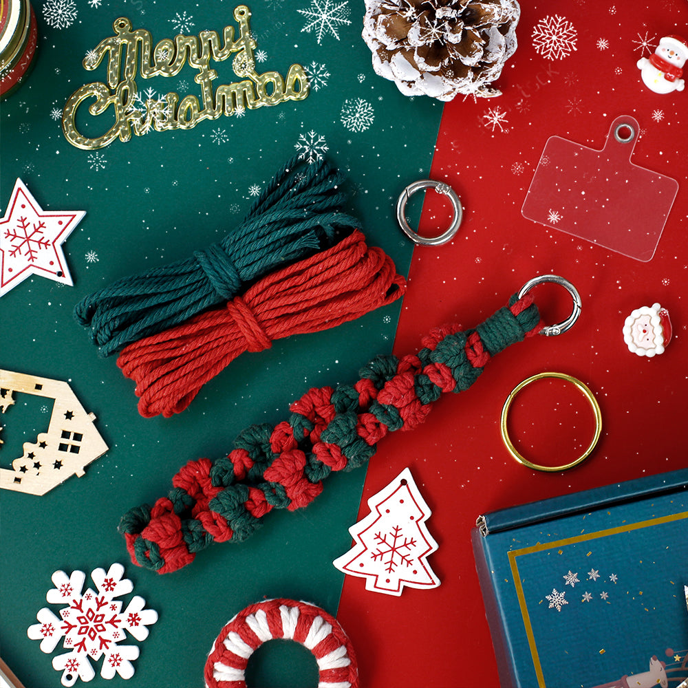 Macrame Kit Christmas Bow Wristband Weaving Kit | Phone Charm/Anti-Lost String | Christmas Pendant | Beginner Weaving