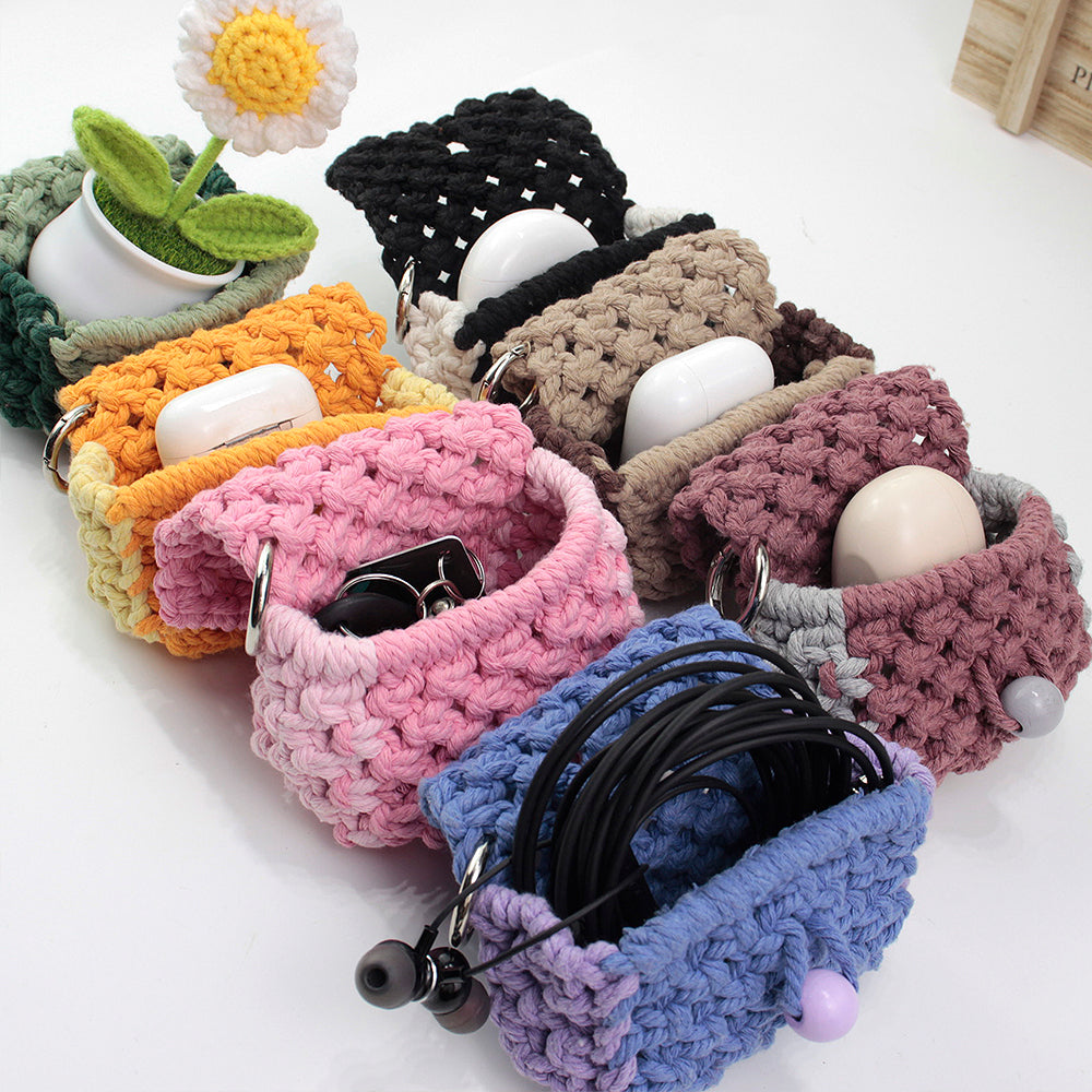 Square Earphone Bag Weaving Kit Macrame Kit | Bead Buckle Anti-Drop | Multi-Storage Use | DIY Gift | Beginner-Friendly