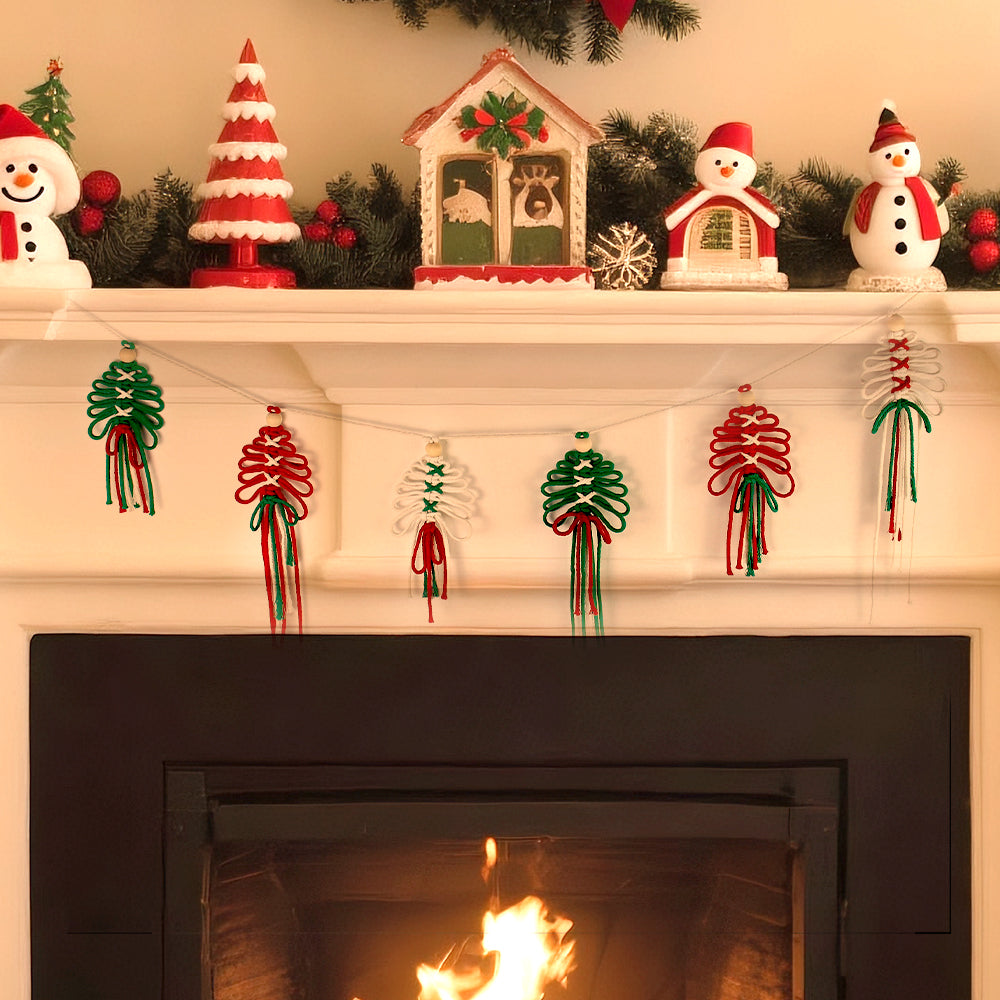 Macrame Kit Christmas Tassel Tree Banner DIY Set - Beginner-Friendly, Layered Coil Design, Home Living Room/Christmas Tree Decoration, Holiday Handmade Gift, Christmas Banner Decoration