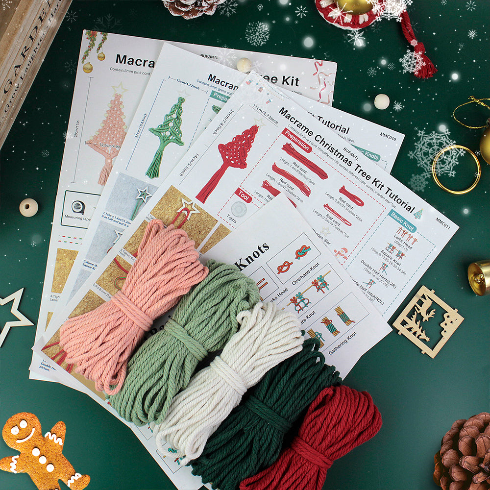 Macrame Kit Christmas Tree Combo Weaving Kit | 3 Tutorials | Xmas Ornament/Car Charm | Beginner Weaving | Handmade Gift