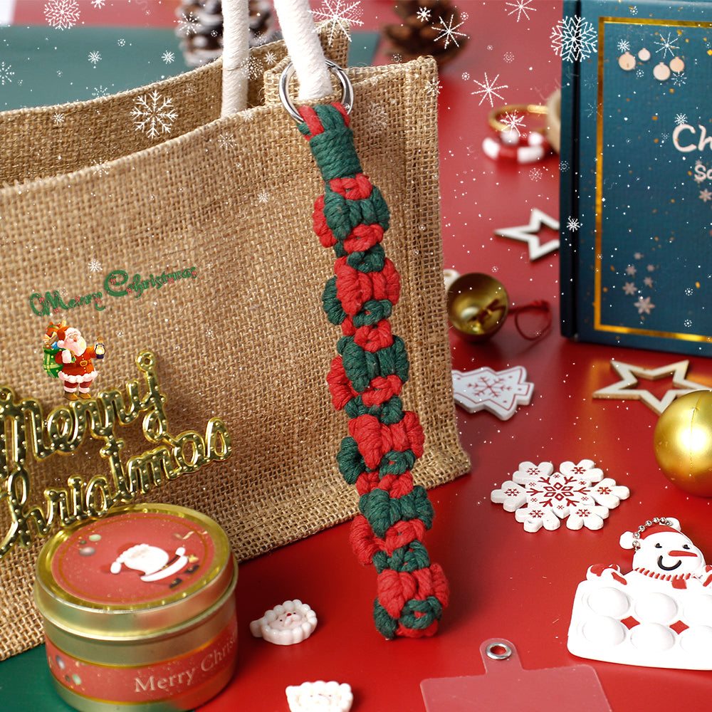 Macrame Kit Christmas Bow Wristband Weaving Kit | Phone Charm/Anti-Lost String | Christmas Pendant | Beginner Weaving