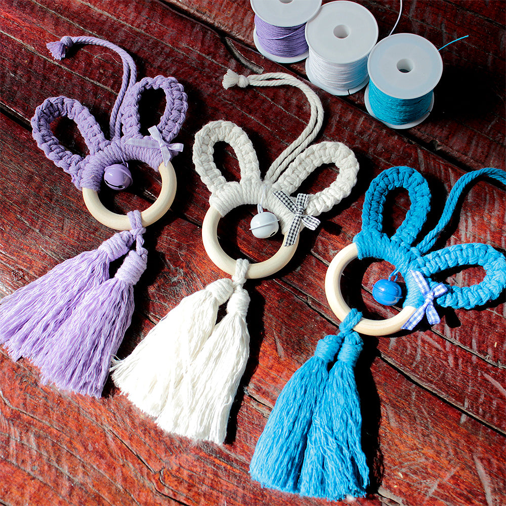 Macrame Kit Rabbit Ear Car Ornament Weaving Kit | Cute Rabbit | Animal Pendant | Beginner Weaving | Car Decoration | Handmade Gift