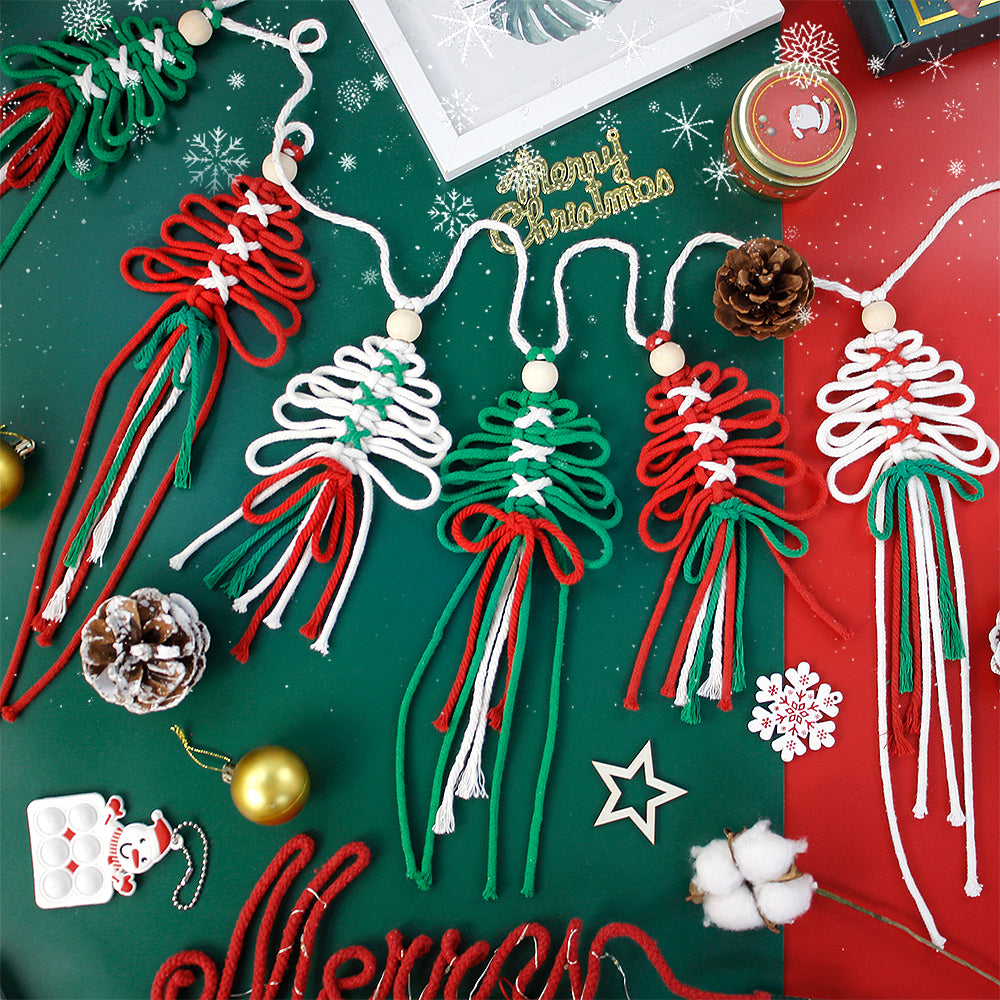 Macrame Kit Christmas Tassel Tree Banner DIY Set - Beginner-Friendly, Layered Coil Design, Home Living Room/Christmas Tree Decoration, Holiday Handmade Gift, Christmas Banner Decoration