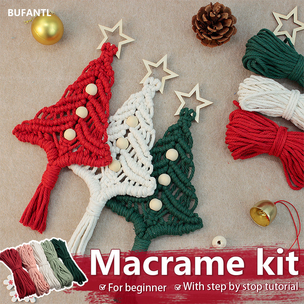 Beginner-Friendly DIY Wooden Bead Christmas Tree Macrame Kit - Holiday Decoration Pendant, Home & Car Christmas Ornament