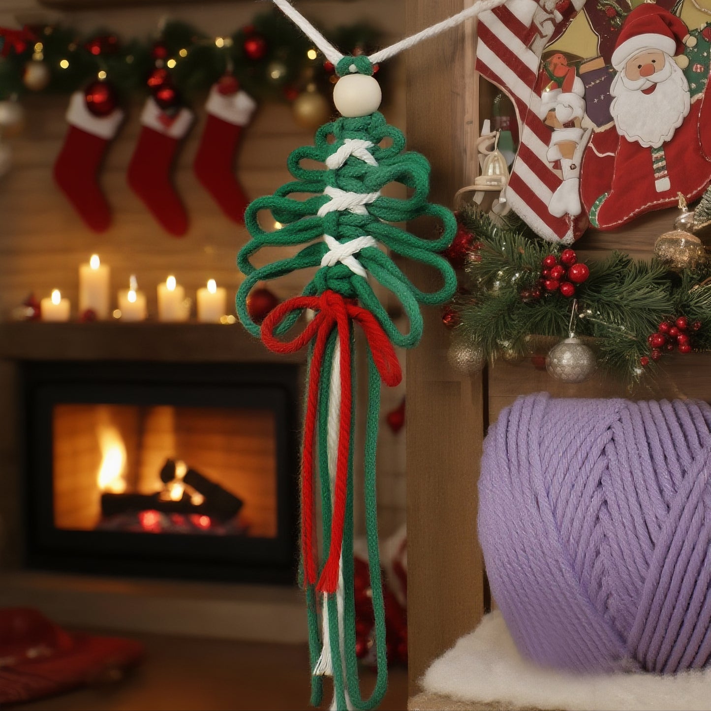 Macrame Kit Christmas Tassel Tree Banner DIY Set - Beginner-Friendly, Layered Coil Design, Home Living Room/Christmas Tree Decoration, Holiday Handmade Gift, Christmas Banner Decoration