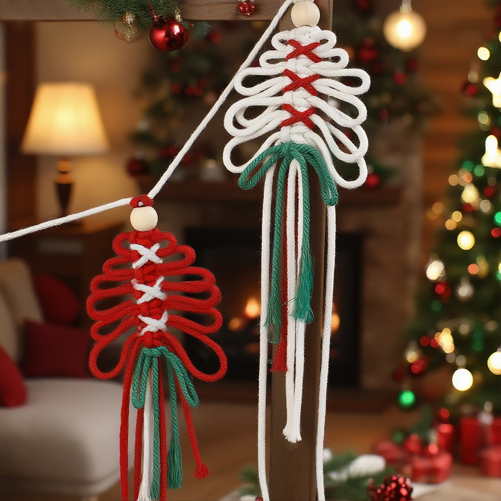 Macrame Kit Christmas Tassel Tree Banner DIY Set - Beginner-Friendly, Layered Coil Design, Home Living Room/Christmas Tree Decoration, Holiday Handmade Gift, Christmas Banner Decoration