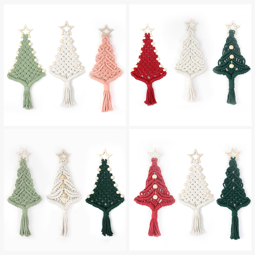 Macrame Kit Christmas Tree Combo Weaving Kit | 3 Tutorials | Xmas Ornament/Car Charm | Beginner Weaving | Handmade Gift