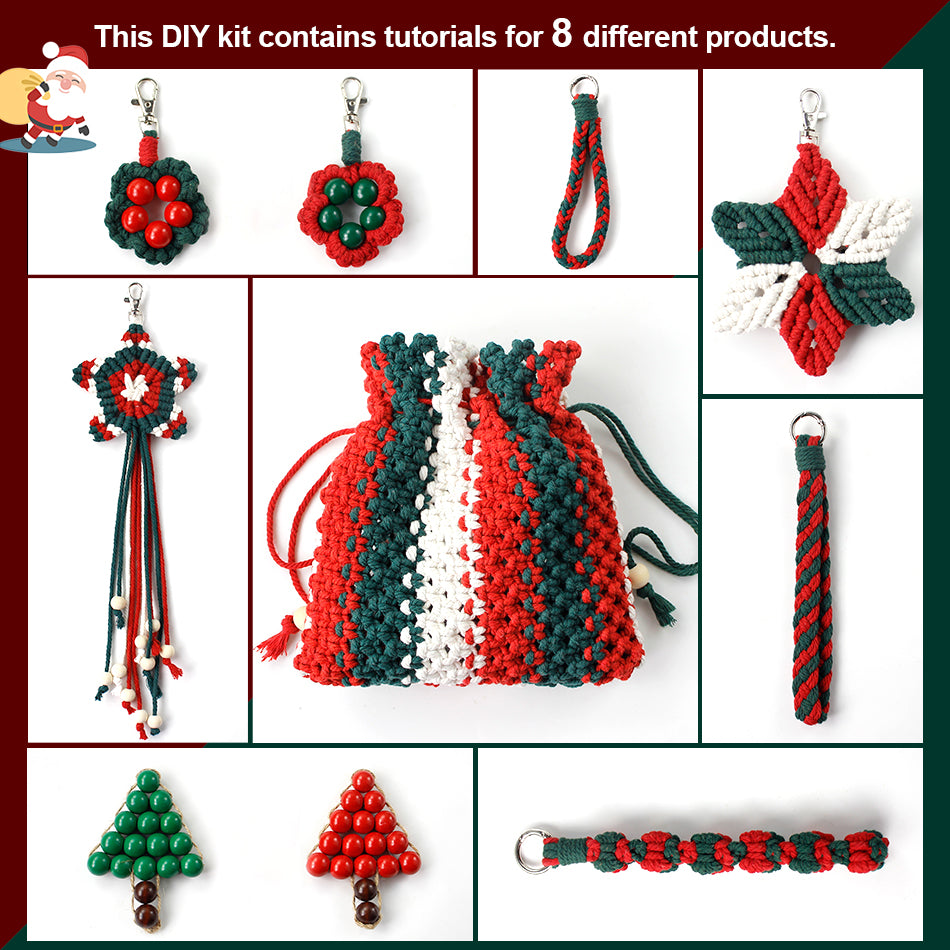 Christmas 4-Strand Braid Keychain Kit Macrame Kit | Phone Charm/Wristband | English Tutorial | Beginner-Friendly | Handmade Gift