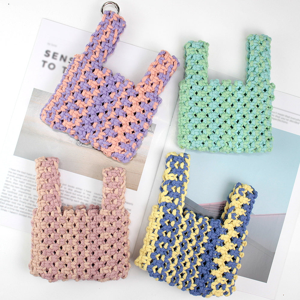 Macrame Kit Mini Tote Weaving Kit | Contrast/Gradient/Adjacent Colors | Hangable on Big Bags | Beginner-Friendly | DIY Gift