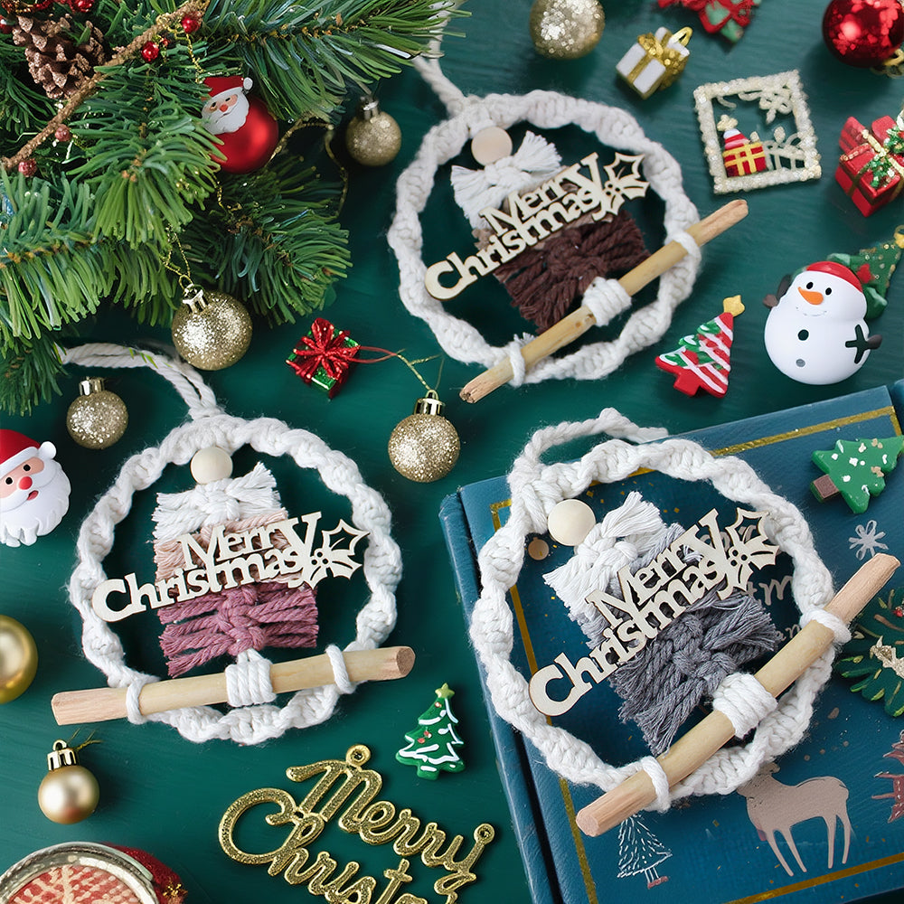 Gradient Christmas tree wreath weaving pendant material kit, macrame kit, Christmas decoration for cars, DIY accessories for bags, home holiday decorations for beginners