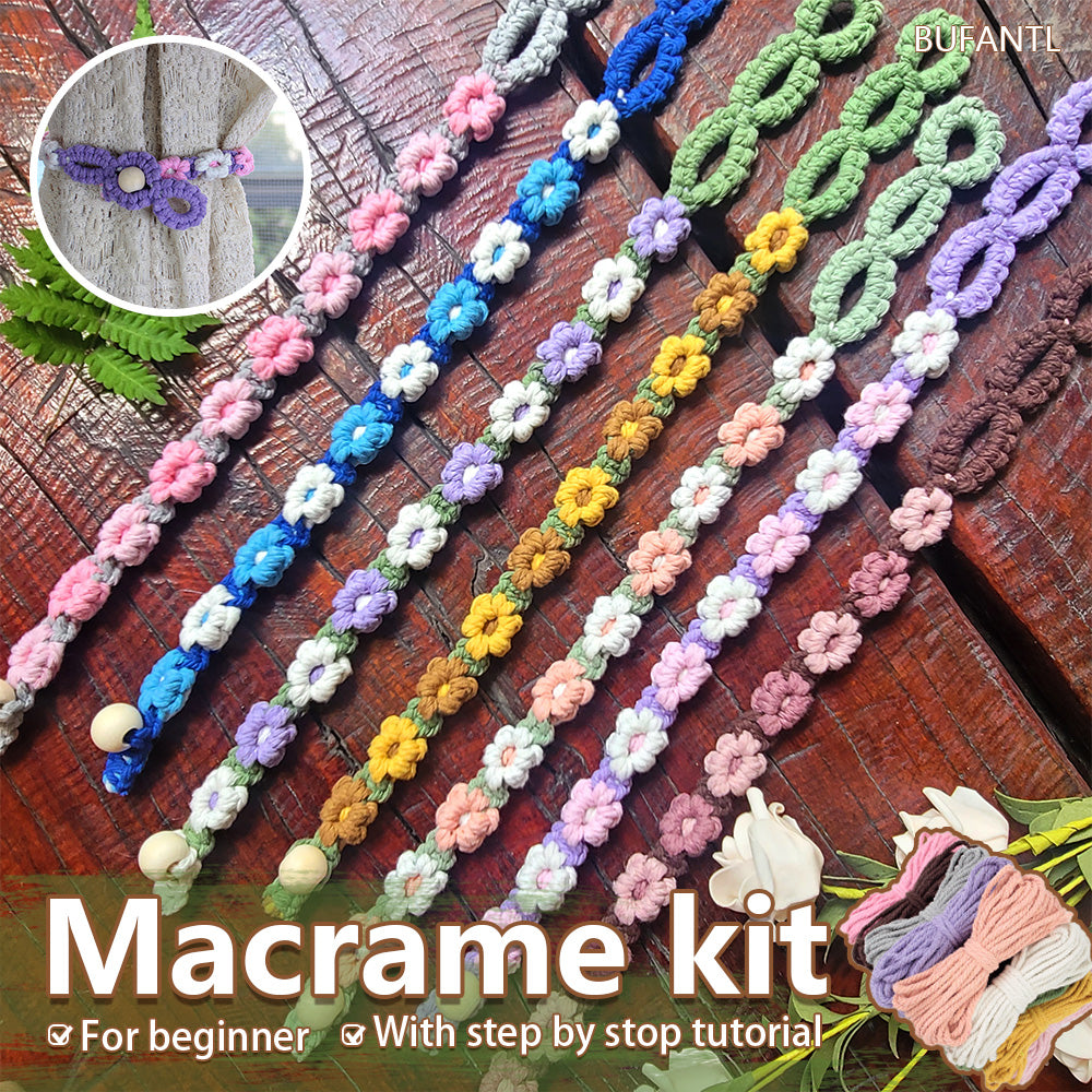 Macrame Kit Daisy Curtain Tieback Weaving Kit | Adjustable Strap | Organizing Band | Beginner Weaving | Exquisite Flower