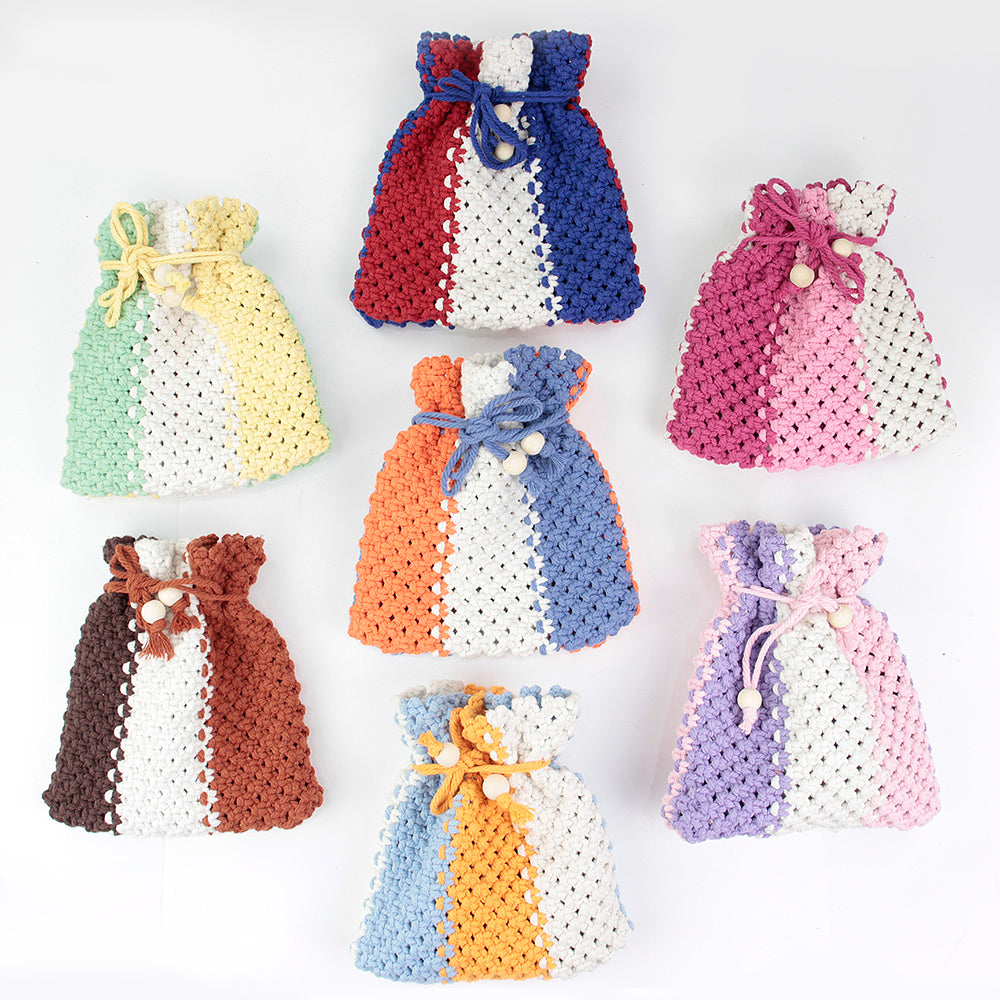 Macrame Kit Fortune Bag Storage Weaving Kit | 3-Color Patchwork | Drawstring Closure | Beginner-Friendly | Bead Accent | DIY Gift
