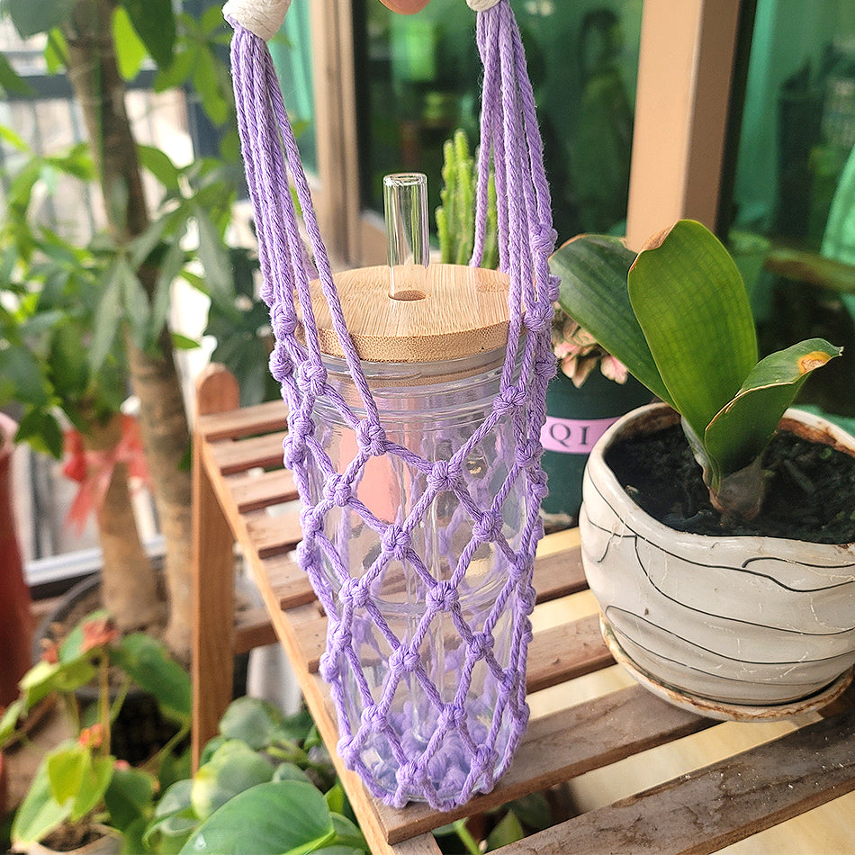 Hollow Cup Sleeve Weaving Kit Macrame Kit | 2-Color Weaving | Multi-Cup Fit | Anti-Chafing | DIY Gift| Beginner-Friendly