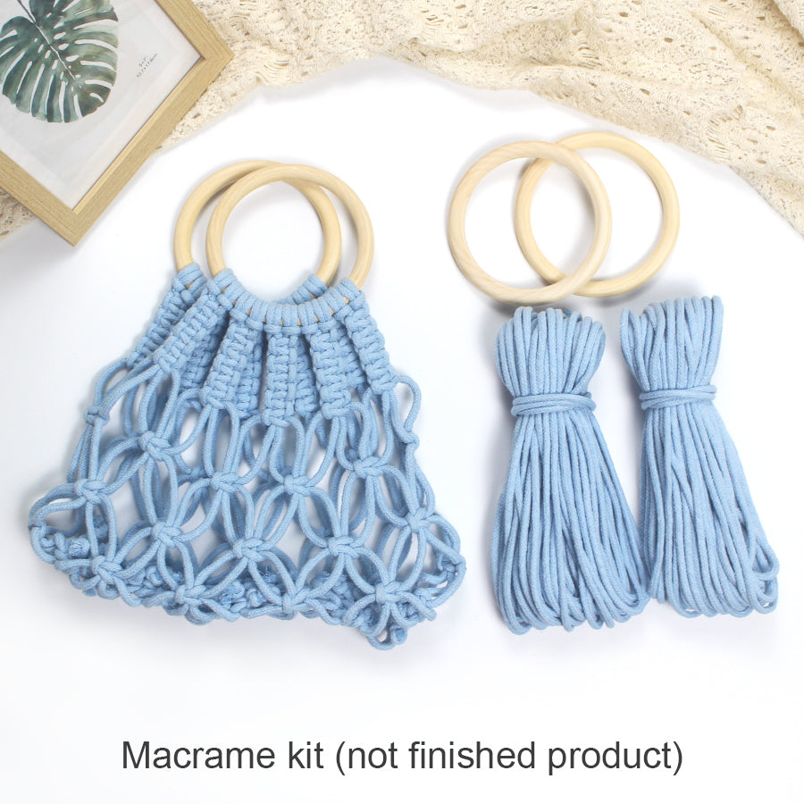 Macrame Kit Hollow Bag Weaving Kit | Dopamine Colors | Wooden Ring Handle | Commute/Outing Use | Beginner-Friendly