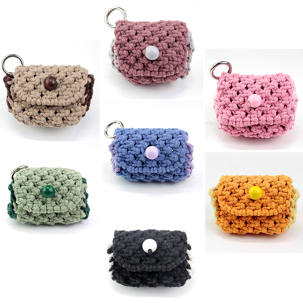 Square Earphone Bag Weaving Kit Macrame Kit | Bead Buckle Anti-Drop | Multi-Storage Use | DIY Gift | Beginner-Friendly