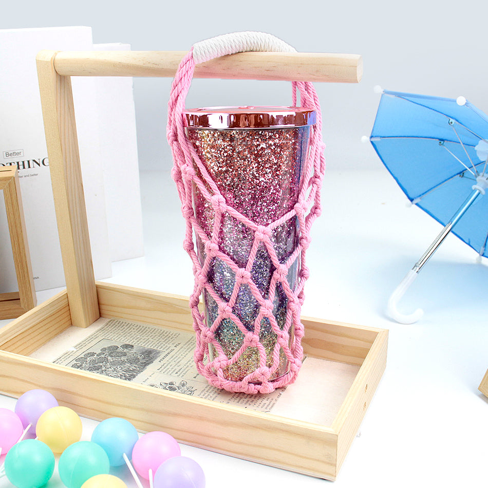 Hollow Cup Sleeve Weaving Kit Macrame Kit | 2-Color Weaving | Multi-Cup Fit | Anti-Chafing | DIY Gift| Beginner-Friendly