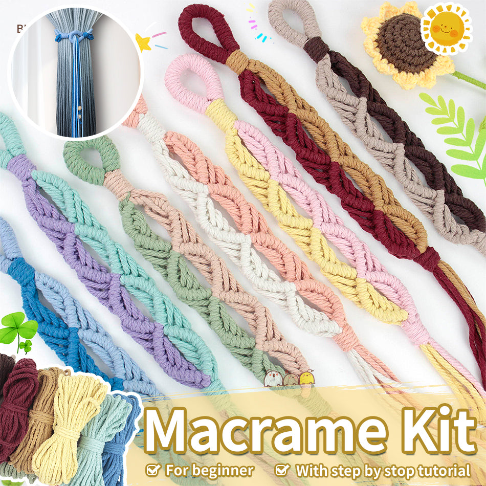 Macrame Kit Beaded Curtain Tieback Weaving Kit | Contrast Color Design | Wooden Bead Curtain Tieback | Curtain Organizer | Beginner Weaving