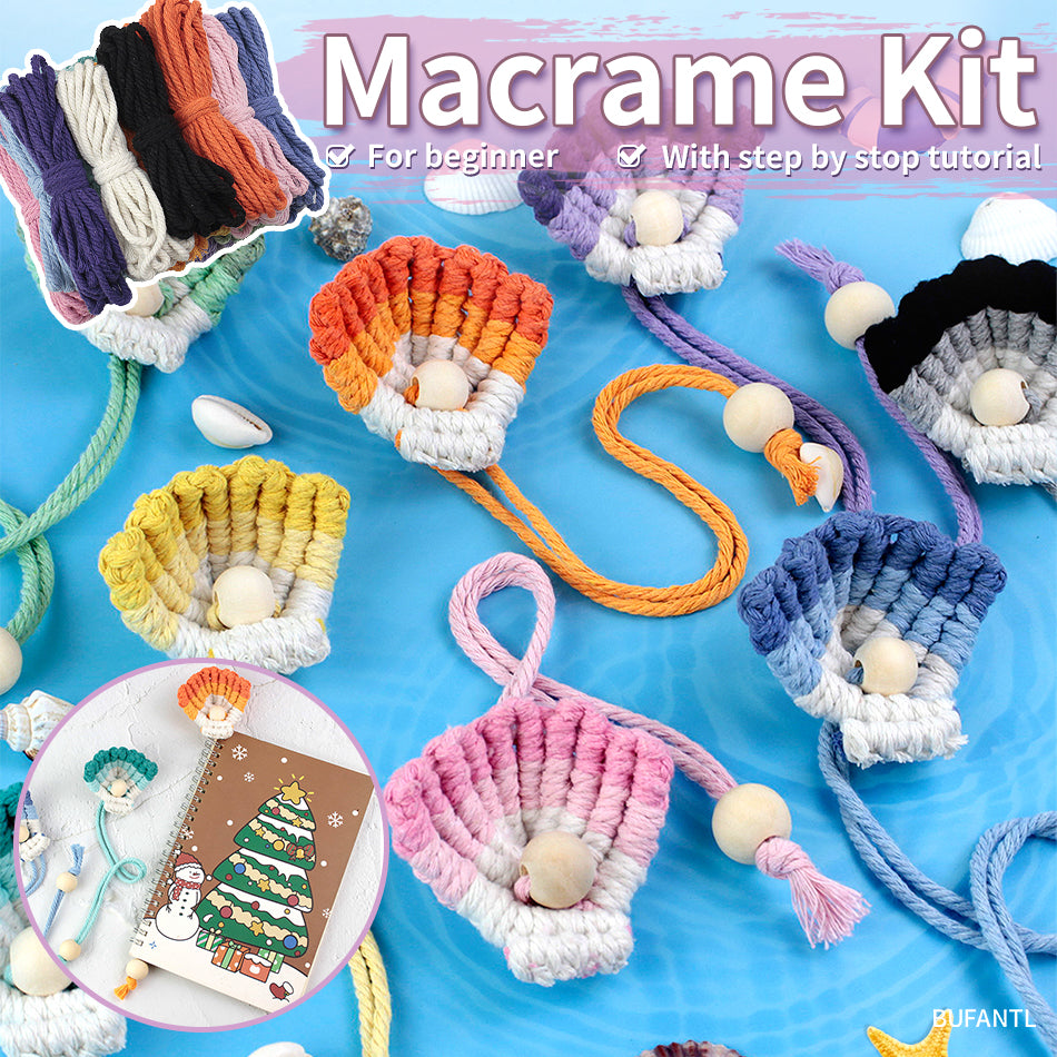 Macrame Kit Shell Bookmark Weaving Kit | 3D Gradient | Bag Charm/Curtain Tie | Beginner Weaving | Home Decor