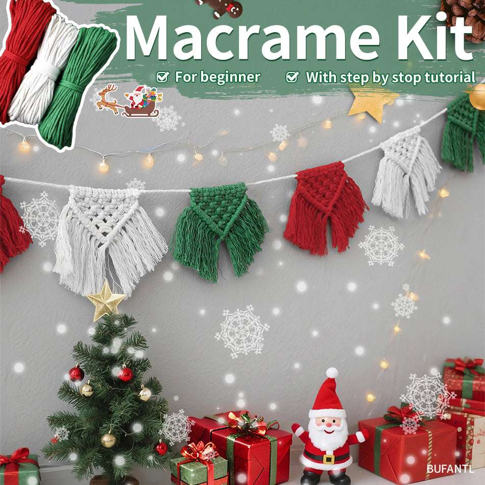 Festive Macrame Bunting Kit - Beginner DIY Christmas Banner, Macrame Garland, Home & Holiday Decoration Gift Beginner-Friendly
