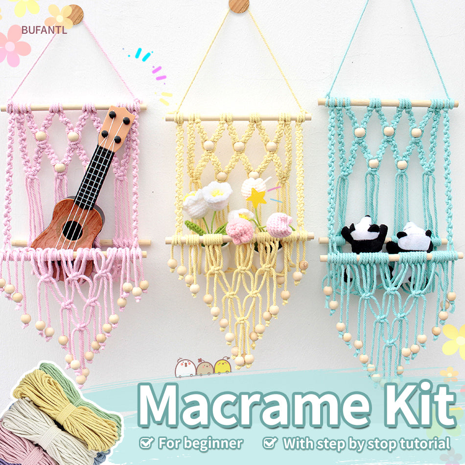Wooden Bead Wall-Mounted Bookshelf Weaving Kit Macrame Kit | Wall Decor | Home Decor | Wall Bookshelf | Beginner-Friendly| Bohemian Style