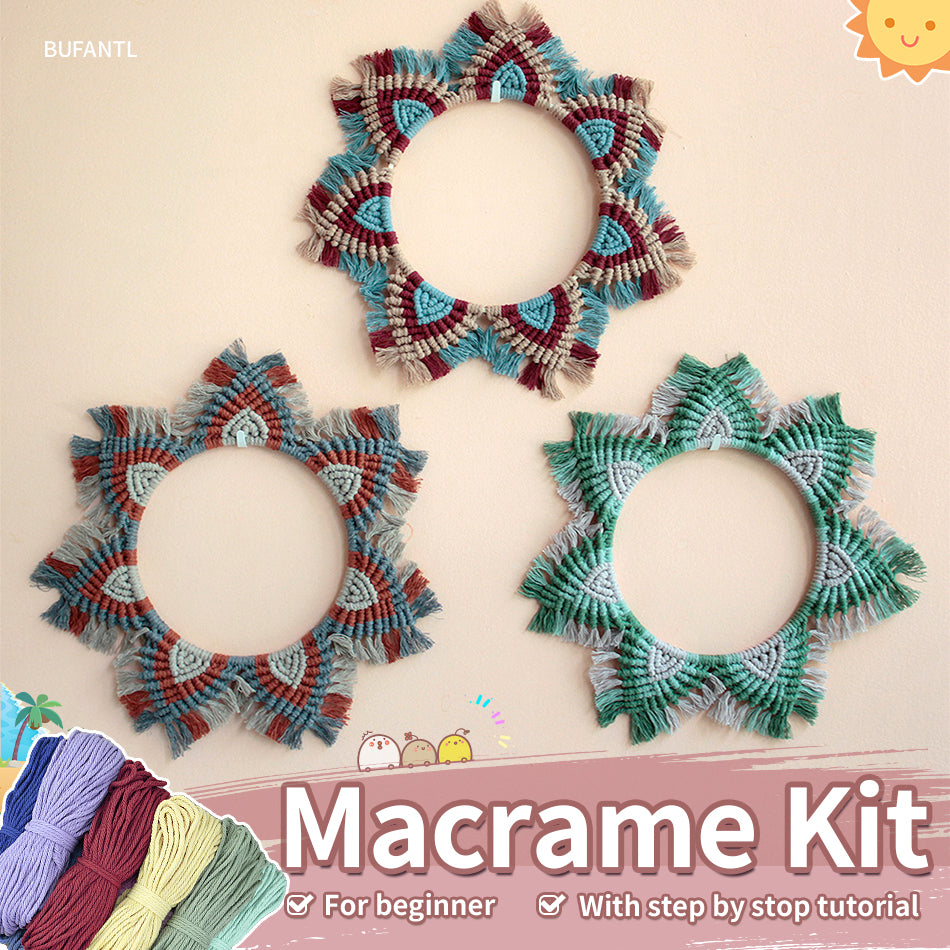 Macrame Kit Mandala Ring Macrame Kit | 3-Color Combination | Bedroom/Living Room Decor | Beginner-Friendly | DIY Gift