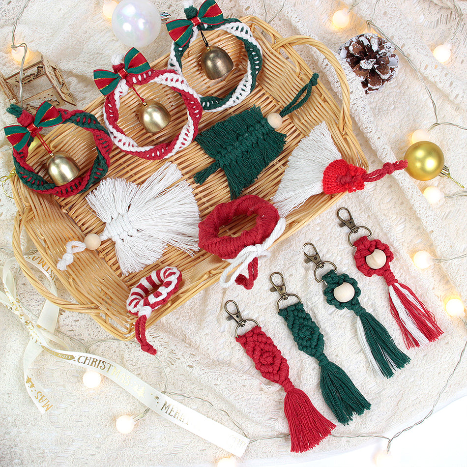 Macrame Kit Christmas Series Weaving Kit | 10 Tutorials | Keychain/Wristband/Christmas Ring | Beginner Weaving
