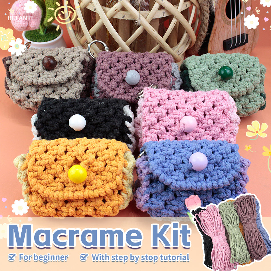 Square Earphone Bag Weaving Kit Macrame Kit | Bead Buckle Anti-Drop | Multi-Storage Use | DIY Gift | Beginner-Friendly