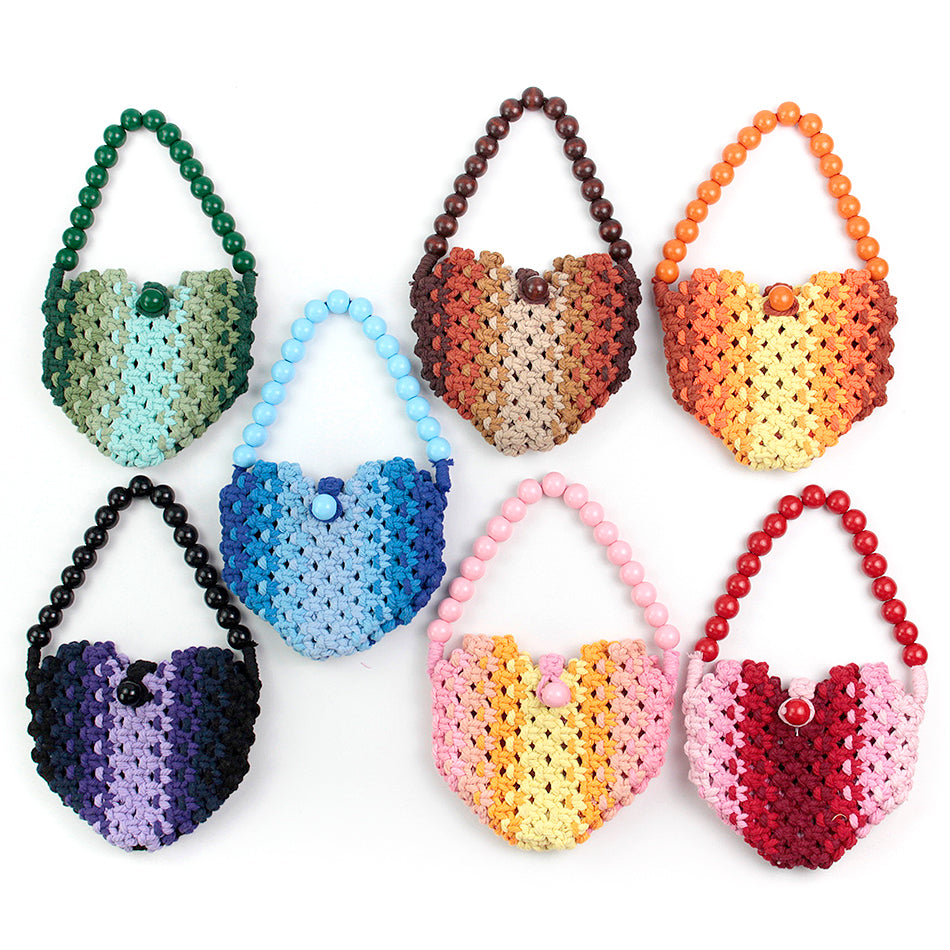 Macrame Kit Heart-Shaped Beaded Tote Weaving Kit | Dopamine Colors | Commute/Outing Use | Beginner-Friendly | DIY Gift