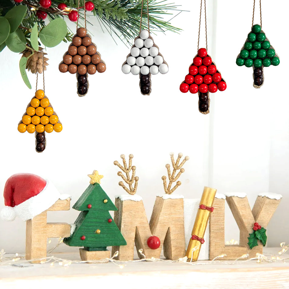 Christmas Wooden Bead Tree Weaving Kit Macrame Kit | Car/Home Use | 2-Color Beads (Exquisite Shape) | Holiday DIY Gift | Beginner-Suitable