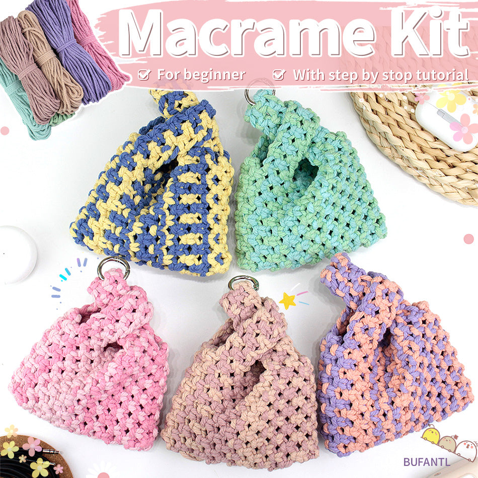 Macrame Kit Mini Tote Weaving Kit | Contrast/Gradient/Adjacent Colors | Hangable on Big Bags | Beginner-Friendly | DIY Gift