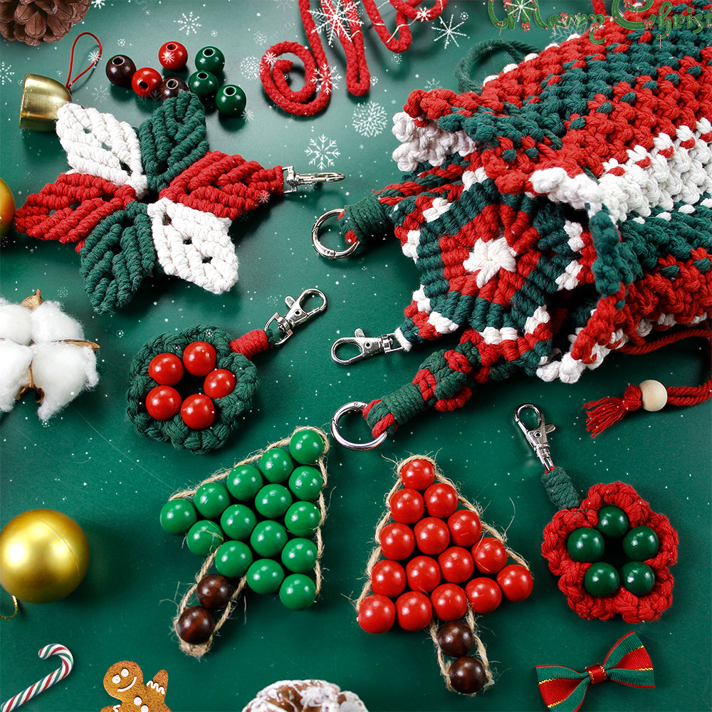 Macrame Kit Christmas Series 8-Piece Weaving Kit | Christmas Ornament/Star Pendant | Phone Wristband/Mini Pouch | Beginner Weaving | Handmade Gift