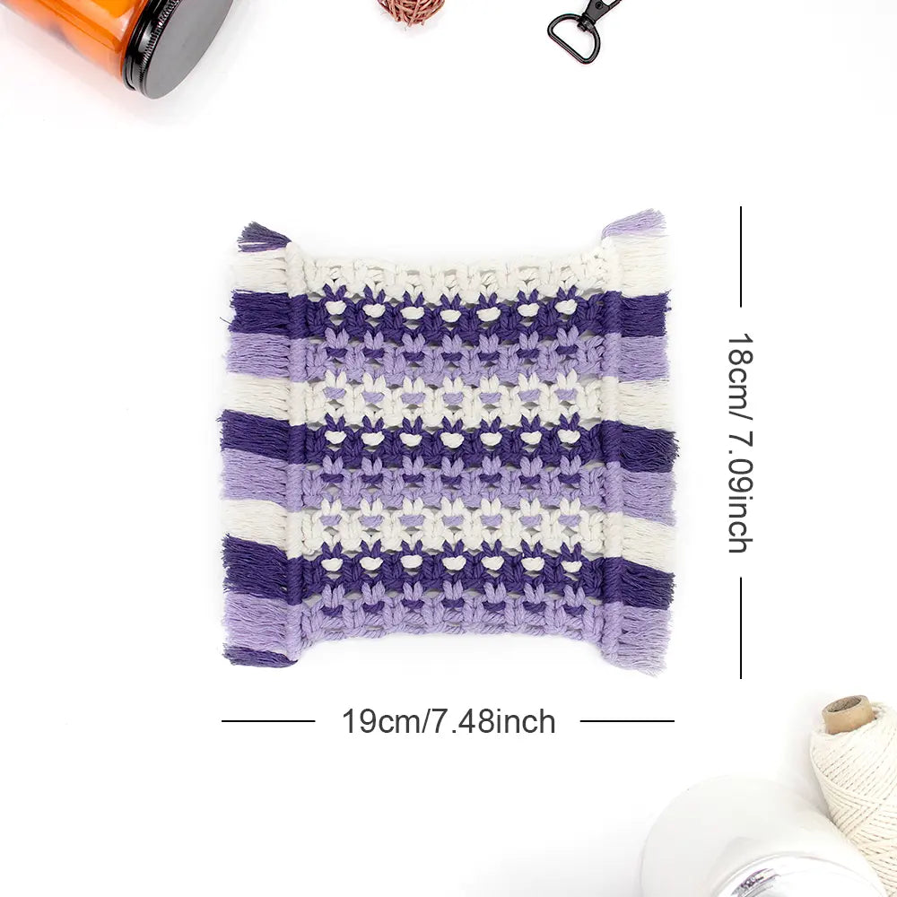 Macrame Kit for Beginners, Boho Square Coaster DIY Kit, Table Home Decor Gift