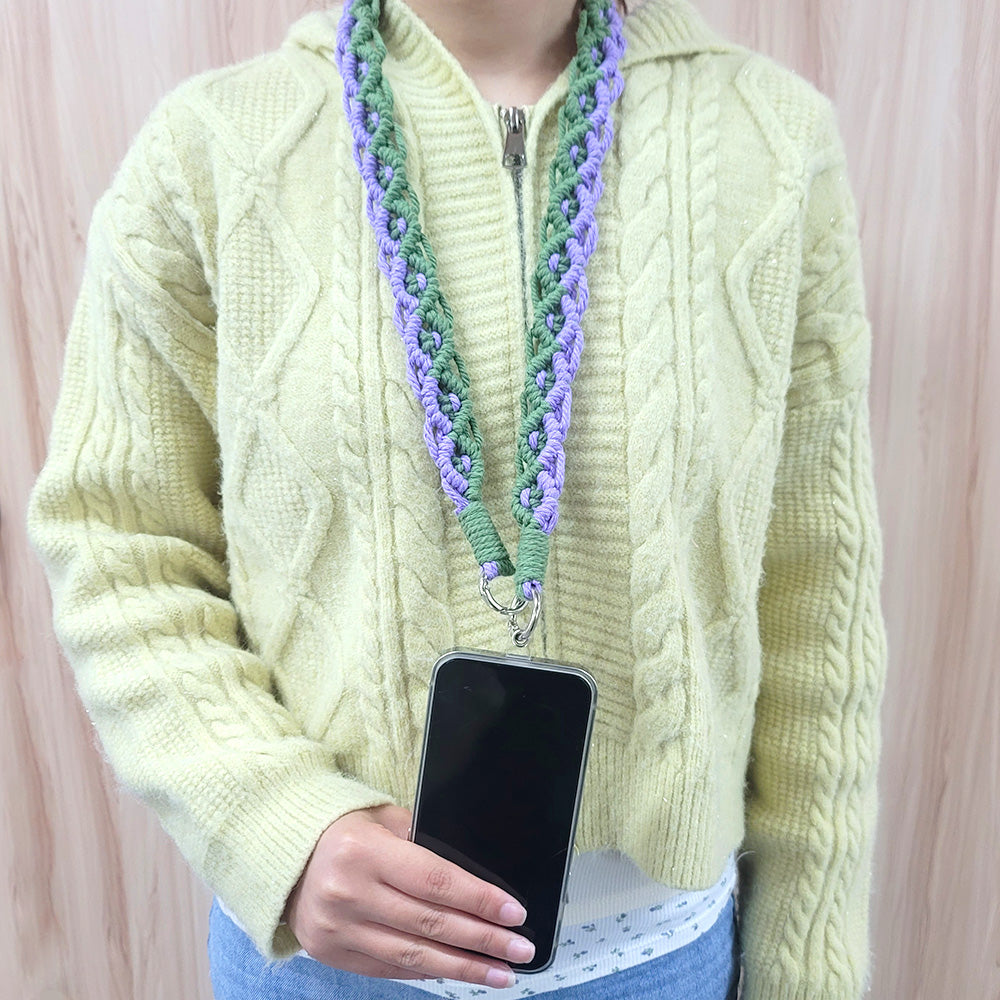 Macrame Kit Diagonal Curl Knot Keychain Combo Kit | Phone Wristband/Lanyard | Anti-Lost String | Beginner Weaving Lanyard