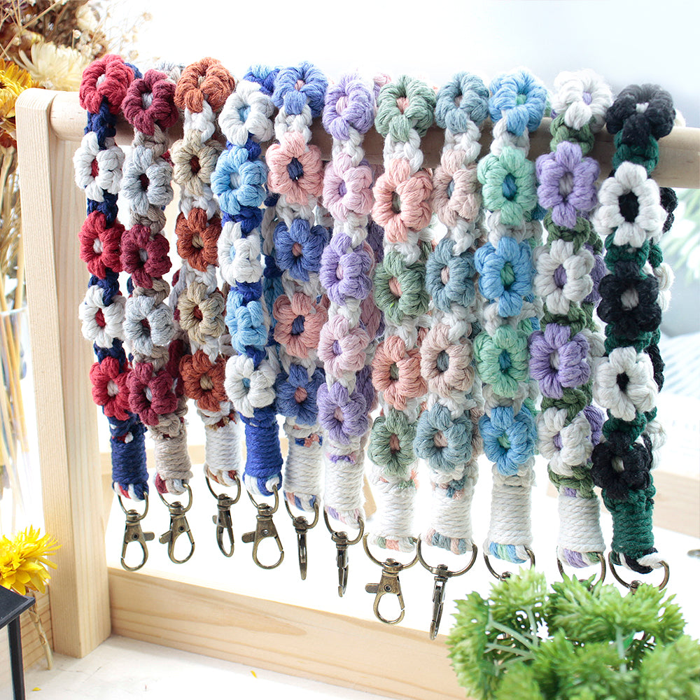 Macrame Kit Daisy Keychain Wristband Lanyard Combo Kit | Contrast/Fresh Colors | Anti-Lost String | Beginner Weavinggift wrapping
