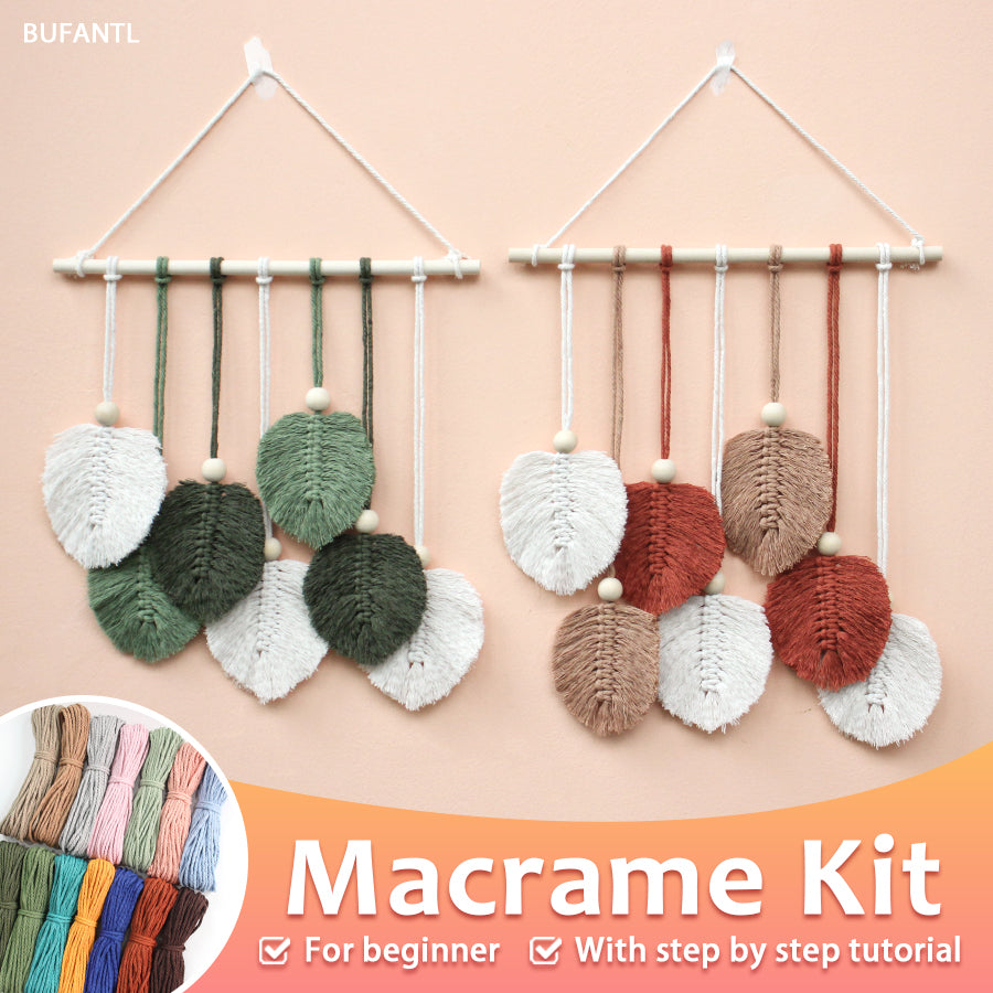 Macrame Kit Leaf Tapestry Weaving Kit | Bohemian Style | Adjustable Length | Bedroom/Living Room/Hallway Decor | Beginner-Friendly