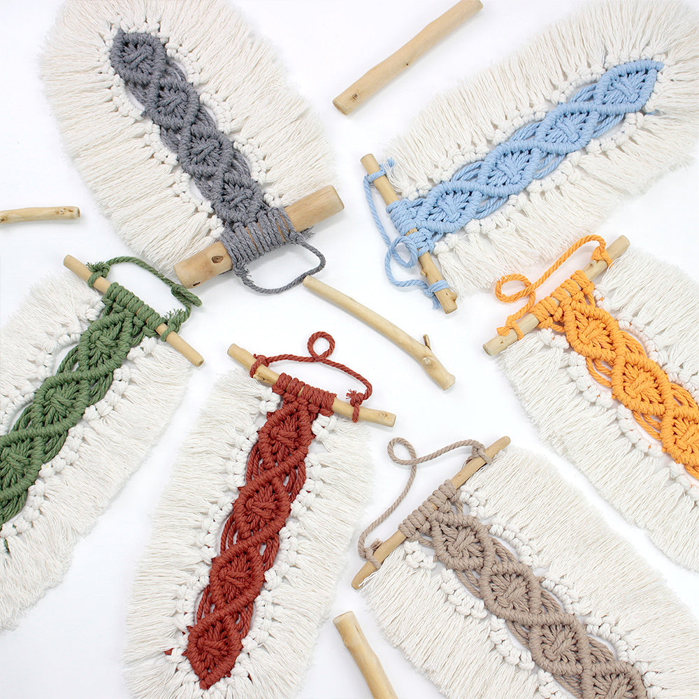 Macrame Kit 3pcs Leaf Set Weaving Kit | English Tutorials | Tapestry/Keychain | Bohemian Style | Beginner Weaving