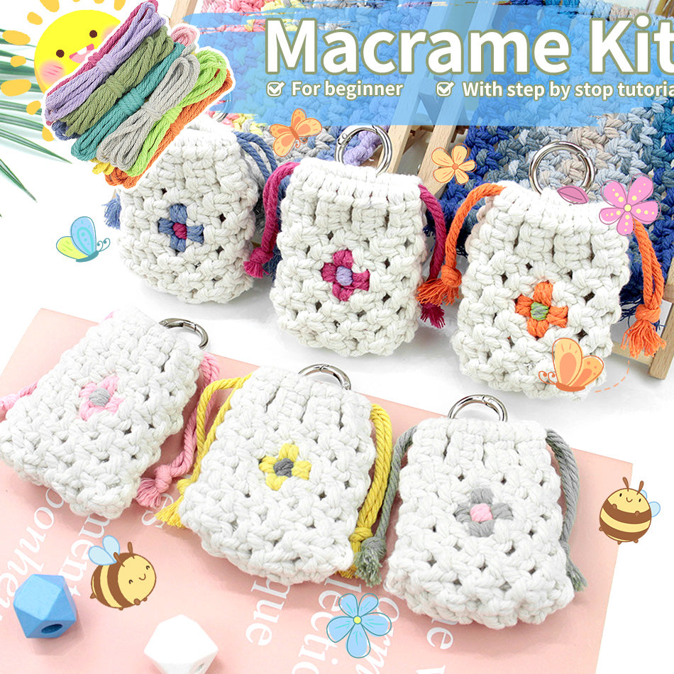 Daisy Earphone Bag Weaving Kit Macrame Kit | Drawstring Design | Adjustable Size | DIY Gift