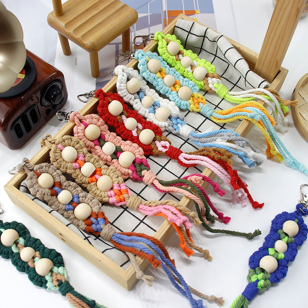 Wood Bead Fringe Keychain Weaving Kit Macrame Kit | Multi-Colors | Exquisite Design | Phone Pendant/Keychain | Beginner DIY Set
