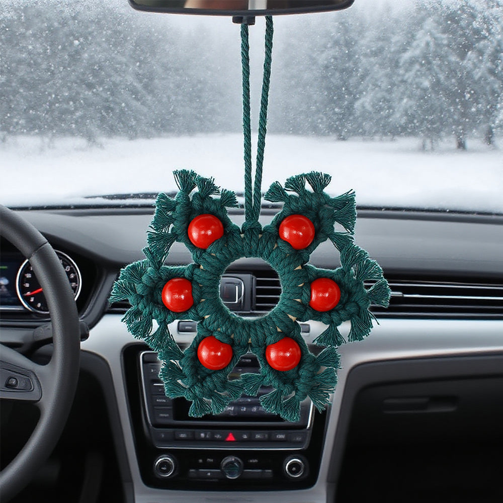 Wooden Bead Woven Snowflake Ornament Kit - Macrame Kit for Christmas Decoration, Car & Bag DIY Accessory&Holiday Decoration