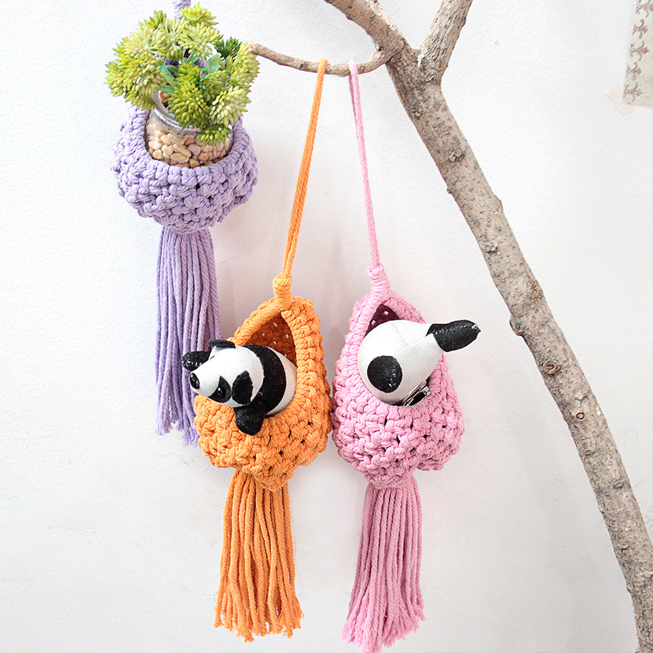 Mini Eggshell-Shaped Macrame Kit for Beginners - DIY Woven Hanging Basket, Home Decor Plant Hammock, Storage Basket,Mini Hanging Storage Basket, Home Plant Corner Decor