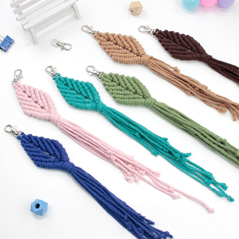 Macrame Kit 3pcs Leaf Set Weaving Kit | English Tutorials | Tapestry/Keychain | Bohemian Style | Beginner Weaving