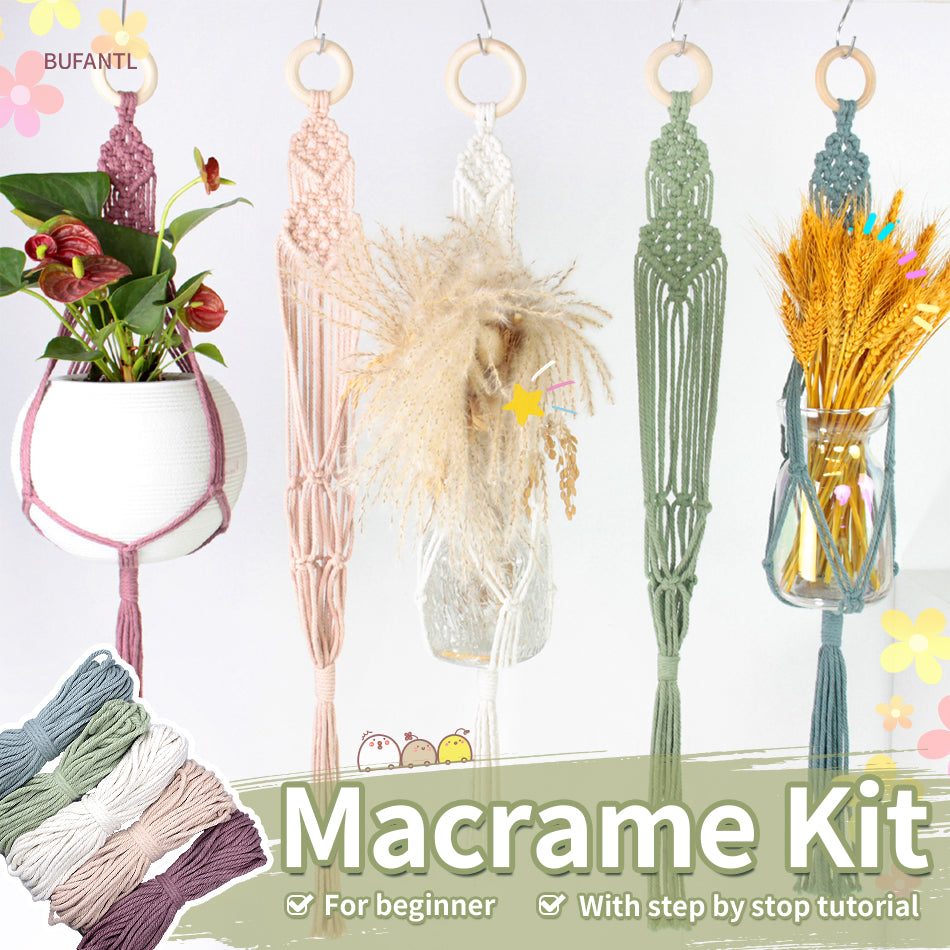 Macrame Kit Long Tassel Small Plant Hanger Weaving Kit | For Small-Medium Pots | Hanging Design | Space-Saving | Beginner-Friendly