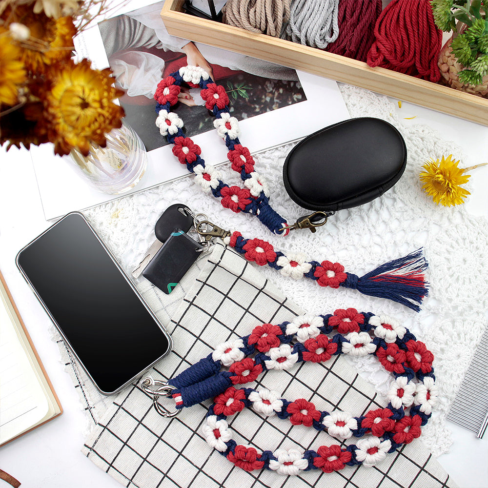 Macrame Kit Daisy Keychain Wristband Lanyard Combo Kit | Contrast/Fresh Colors | Anti-Lost String | Beginner Weavinggift wrapping