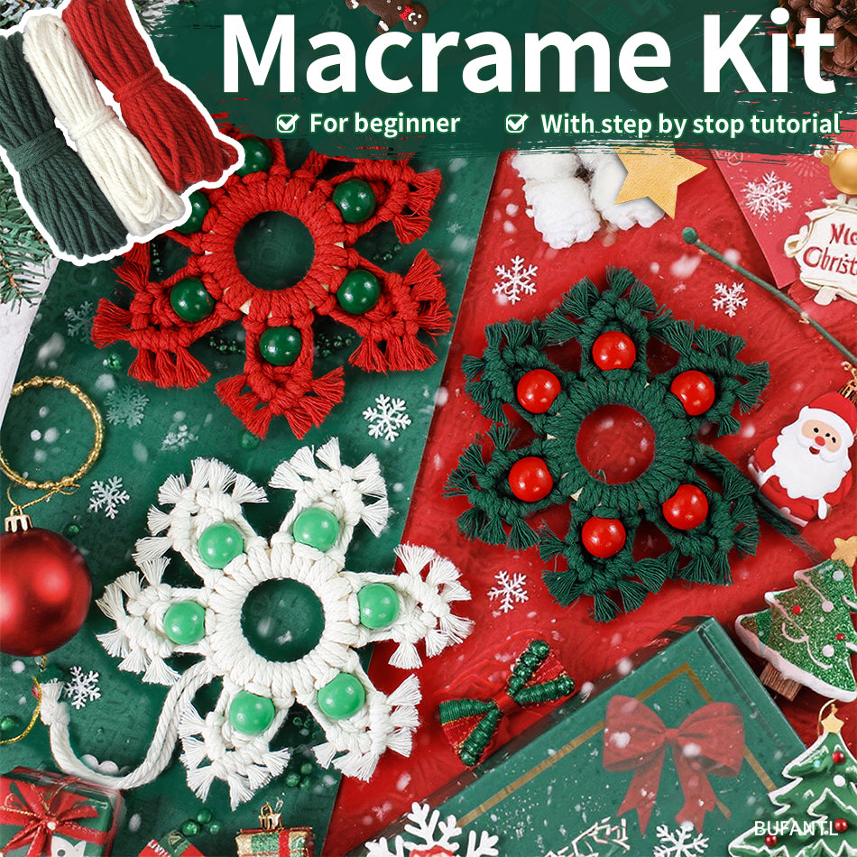 Wooden Bead Woven Snowflake Ornament Kit - Macrame Kit for Christmas Decoration, Car & Bag DIY Accessory&Holiday Decoration