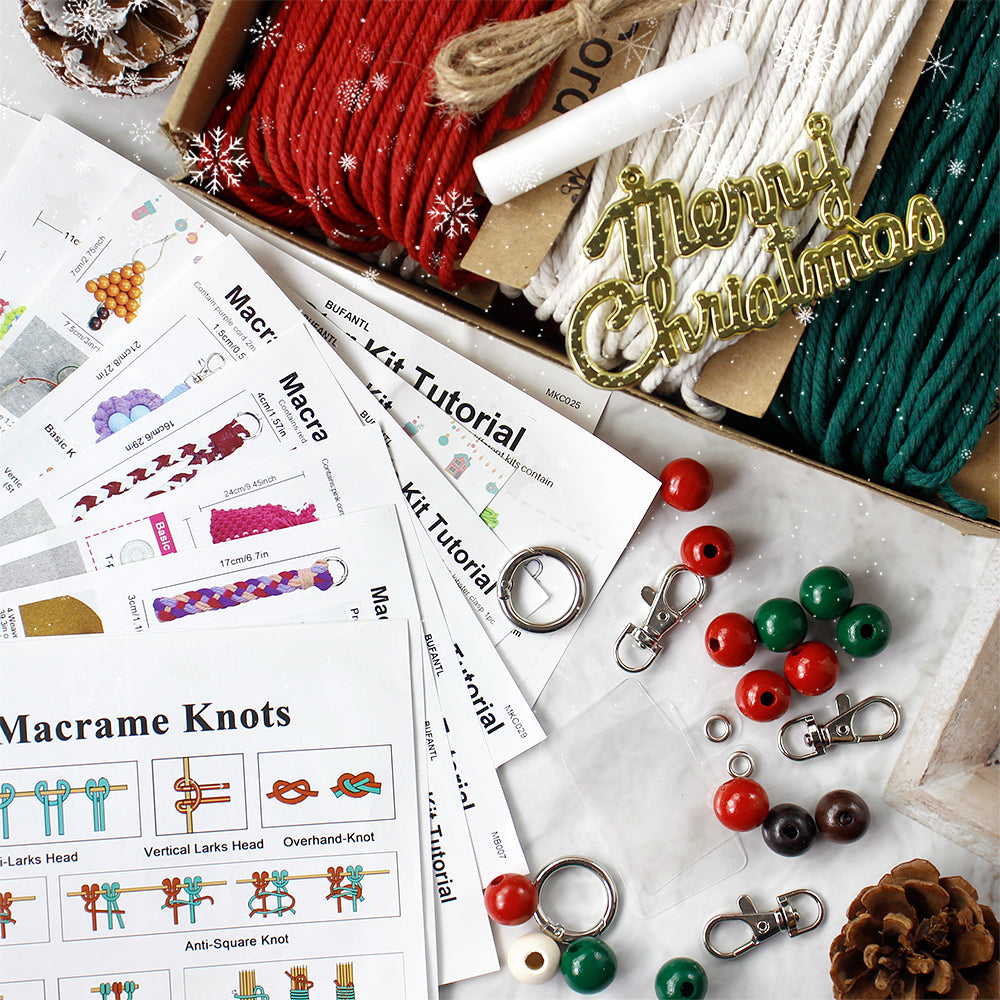 Macrame Kit Christmas Series 8-Piece Weaving Kit | Christmas Ornament/Star Pendant | Phone Wristband/Mini Pouch | Beginner Weaving | Handmade Gift