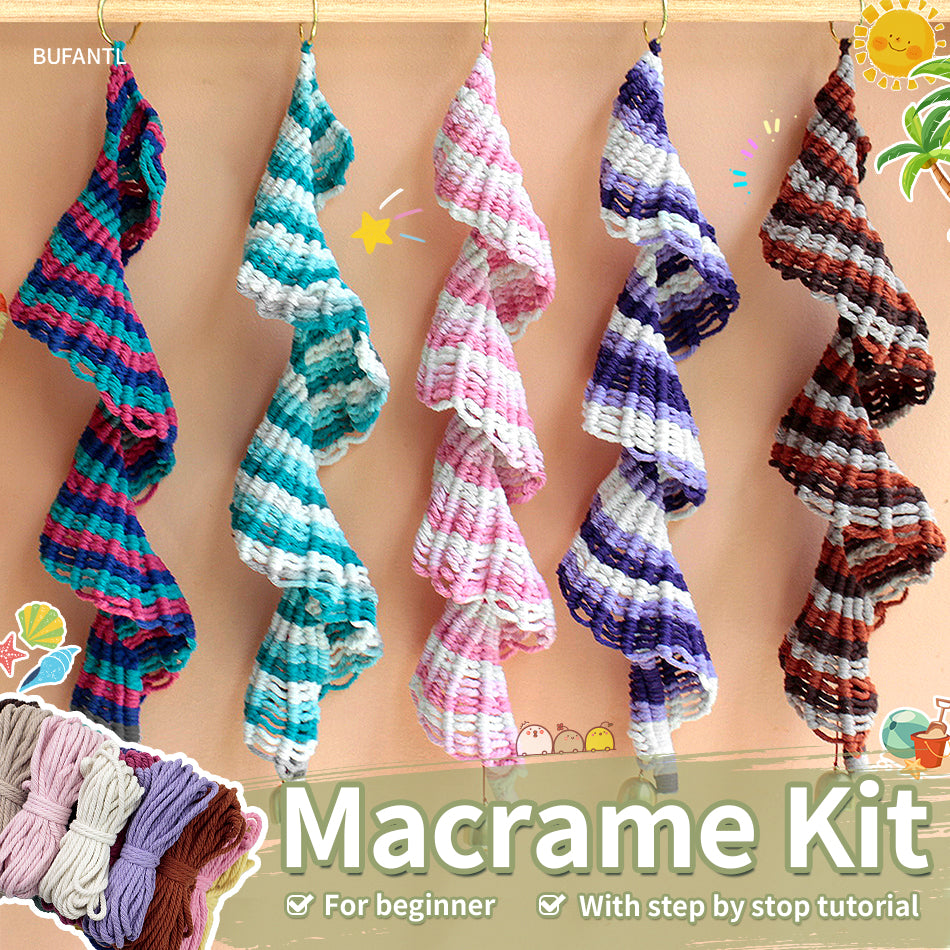 Macrame Kit Spiral Wind Chime Weaving Kit | Gradient Color | Wave Shape | Gold Bell | Beginner Weaving