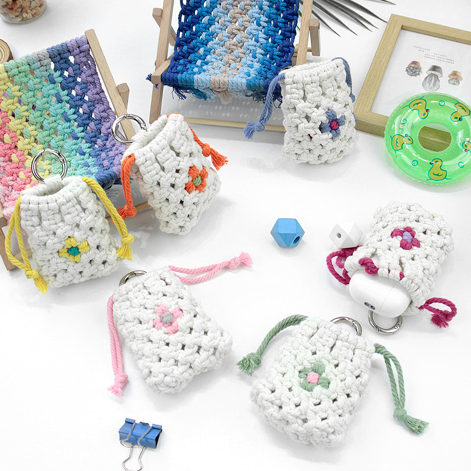 Daisy Earphone Bag Weaving Kit Macrame Kit | Drawstring Design | Adjustable Size | DIY Gift